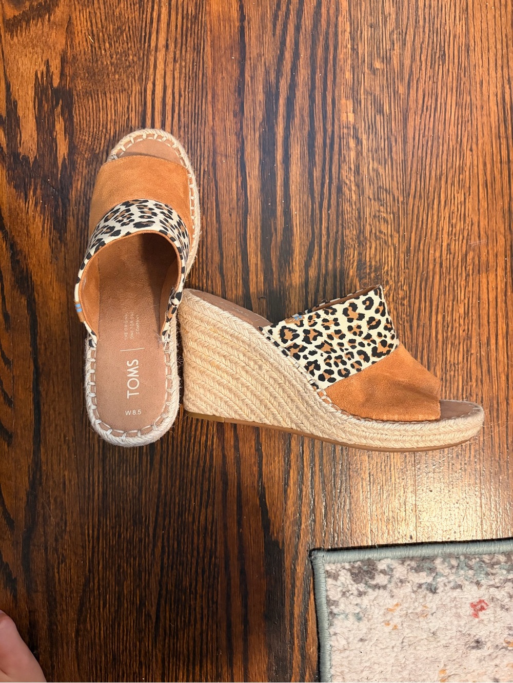 Toms Leopard Print and Tan Espadrille Wedge Slides
